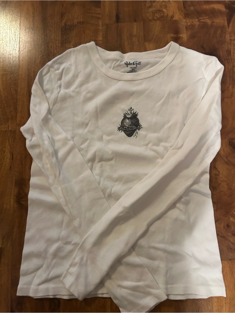 Brandy Melville White Long Sleeve Tee with Center Heart Graphic